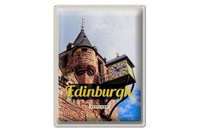 Blechschild 40 x 30 cm Urlaub Reise Schottland Scotland Edinburgh Alte Burg mit Uhr