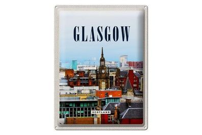 Blechschild 40 x 30 cm Urlaub Reise Schottland Scotland Glasgow Skyline