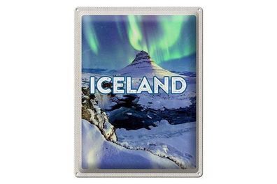 Blechschild 40 x 30 cm Urlaub Reise Iceland Polarlichter