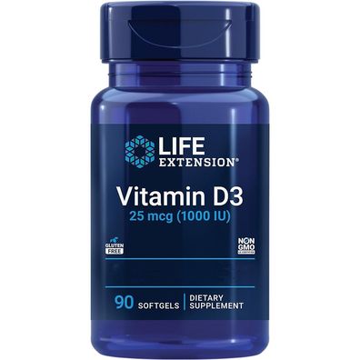Life Extension, Vitamin D3, 25mcg (1000IU), 90 Weichkapseln
