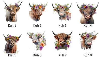 Bügelbild Bügelmotiv Kuh Rind Blumen Junge Mädchen verschiedene Größen