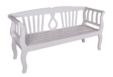 Bank Arcadia Sitzbank Holz Armlehne mit Muster Weiß Garten Möbel