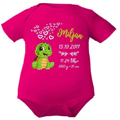 Kurzarm Baby Body personalisiert mit Motiv Schildkröte und Geburtsdaten