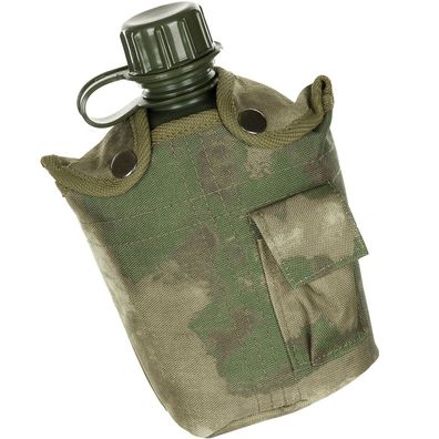 MFH US Kunststoff Feldflasche 1 Liter, Hülle HDT-camo FG mit Außentasche, BPA-frei