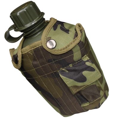 MFH US Kunststoff Feldflasche 1 Liter, Hülle M 95 CZ tarn mit Außentasche, BPA-frei