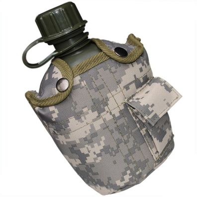 MFH US Kunststoff Feldflasche 1 Liter, Hülle AT-digital mit Außentasche, BPA-frei