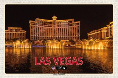 Holzschild 18x12 cm - Las Vegas USA Bellagio Wasserspiele