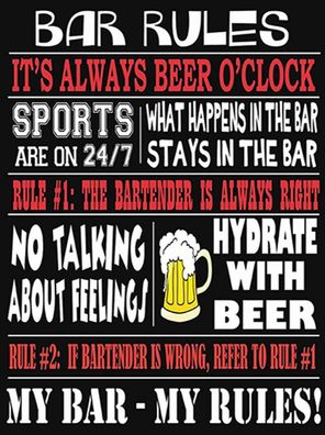 Blechschild 30x40 cm - Bar rules Bier my bar my rules