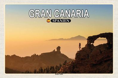 Holzschild 18x12 cm - Gran Canaria Spanien Roque Nublo Berg