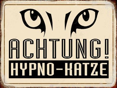 Holzschild 30x40 cm - Retro Achtung Hypno-Katze