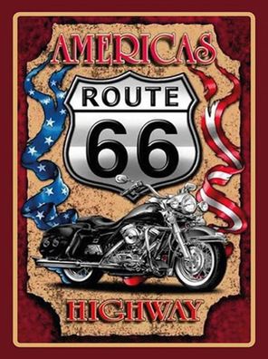 Holzschild 30x40 cm - Motorrad Americas Route 66 Highway