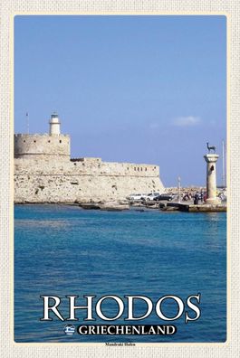 Blechschild 18x12 cm - Rhodos Griechenland Mandraki Hafen