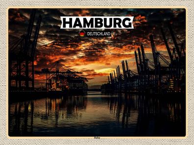 Blechschild 30x40 cm - Hamburg Hafen Sonnenuntergang