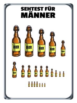 Blechschild 30x40 cm - Alkohol Sehtest für Männer Bierflaschen