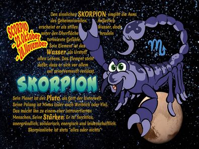 Blechschild 30x40 cm - Sternzeichen Skorpion Planet Stärke