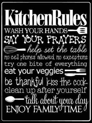 Holzschild 30x40 cm - Kitchen Rules wash your hands