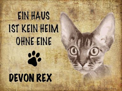 Holzschild 30x40 cm - Devon Rex Katze ohne kein Heim