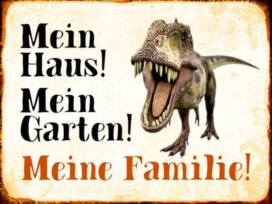 Holzschild 30x40 cm - Reptilien Dinosaurier Mein Haus Garten