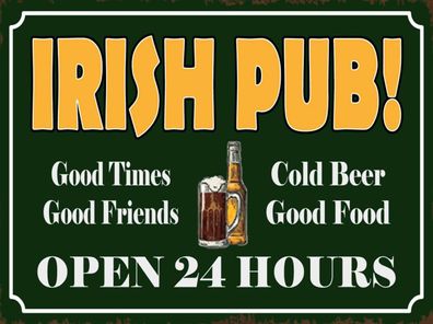 Holzschild 30x40 cm - Irish Pub gold Beer open 24