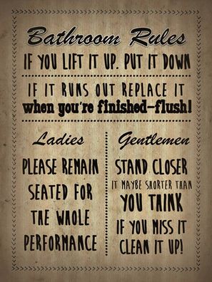 Blechschild 30x40 cm - Bathroom Rules Ladies Gentlemen