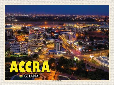 Blechschild 30x40 cm - Accra Ghana Stadt bei Nacht