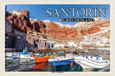 Blechschild 18x12 cm - Santorin Griechenland Hafen von Ammoudi