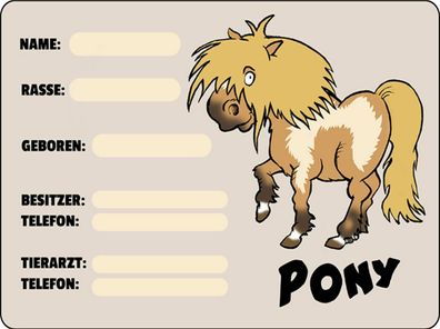 Blechschild 30x40 cm - Pony Tiere Name Rasse Besitzer geboren