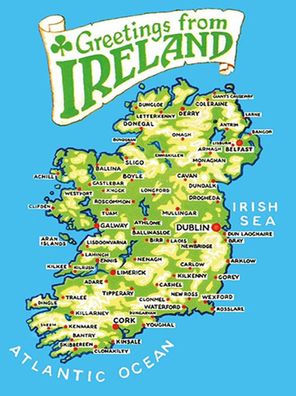 Blechschild 30x40 cm - Urlaub Greetings from Ireland Landkarte