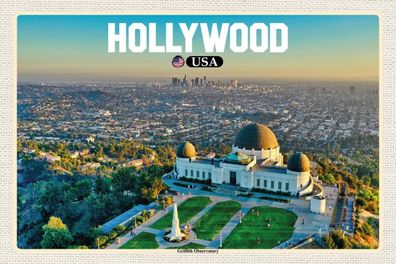 Holzschild 18x12 cm - Hollywood USA Griffith Observatory