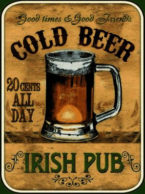 Holzschild 30x40 cm - Bier Irish Pub gold beer good times