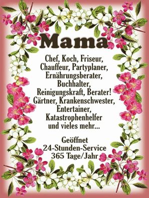 Blechschild 30x40 cm - Mama Chef Koch Friseur Blumen
