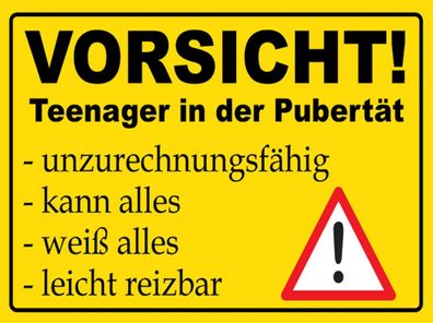 Holzschild 30x40 cm - Vorsicht Teenager in Pubertät