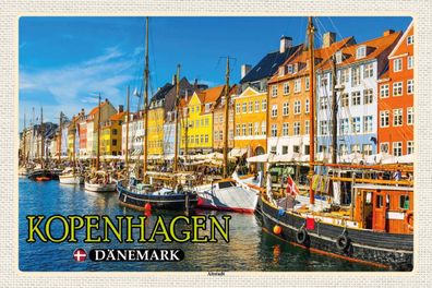 Blechschild 18x12 cm - Kopenhagen Dänemark Altstadt Boote