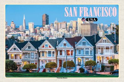 Holzschild 18x12 cm - San Francisco Usa Victorian Houses