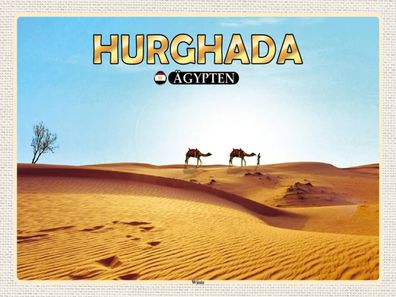 Blechschild 30x40 cm - Hurghada Ägypten Wüste Kamele