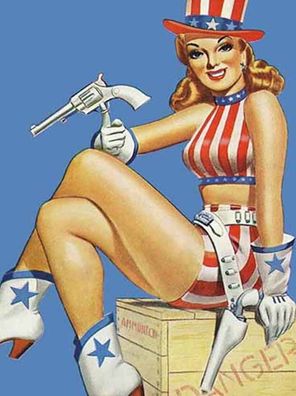 Holzschild 30x40 cm - Pin Up danger Cowgirl USA Pistole