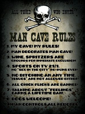 Holzschild 30x40 cm - Man cave rules wine spritzers