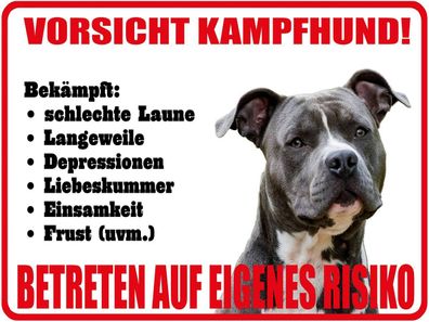 Holzschild 30x40 cm - Hund Vorsicht Kampfhund Risiko