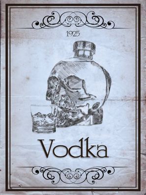 Holzschild 30x40 cm - Alkohol 1925 Vodka Totenkopf