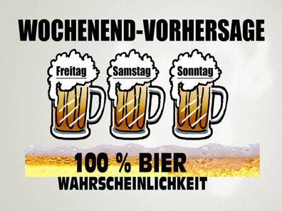 Blechschild 30x40 cm - Alkohol Wochenend Vorhersage 100% Bier