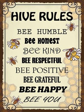 Blechschild 30x40 cm - Hive rules bee humble honest