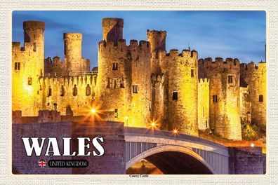 Holzschild 18x12 cm - Wales United Kingdom Conwy Castle Burg