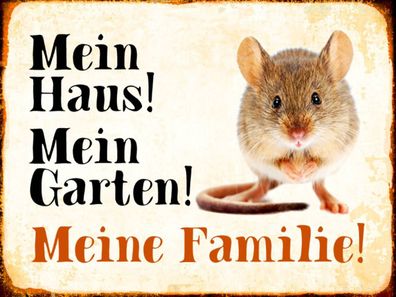 Holzschild 30x40 cm - Tiere Maus Mein Haus Garten Familie