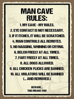 Holzschild 30x40 cm - Man Cave Rules my cave my rules
