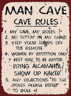 Blechschild 30x40 cm - Man cave my cave my rules