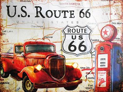 Blechschild 30x40 cm - Retro US Route 66 Oldtimer Tankstelle