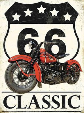 Holzschild 30x40 cm - Retro Motorrad Classic 66 5 Sterne