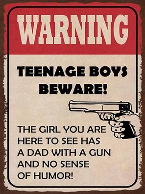 Holzschild 30x40 cm - warning teenage boys beware