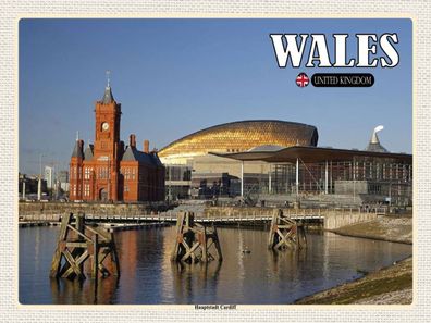 Holzschild 30x40 cm - Wales United Kingdom Hauptstadt Cardiff