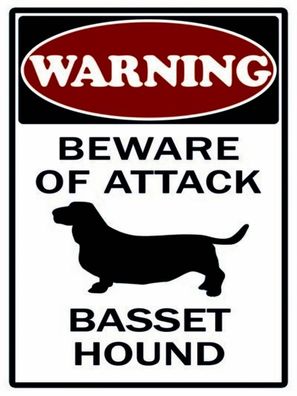 Blechschild 30x40 cm - beware of attack Basset Hound